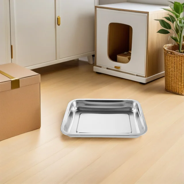 2Pcs Stainless Steel Cat Litter Box Basin Deep High Sided Metal Litter Tray Easy Clean Open Pan Indoor Kitten Pet Toilet 2Pcs Stainless Steel Cat Litter Box Basin Deep High Sided Metal Litter Tray Easy Clean Open Pan Indoor Kitten Pet Toilet