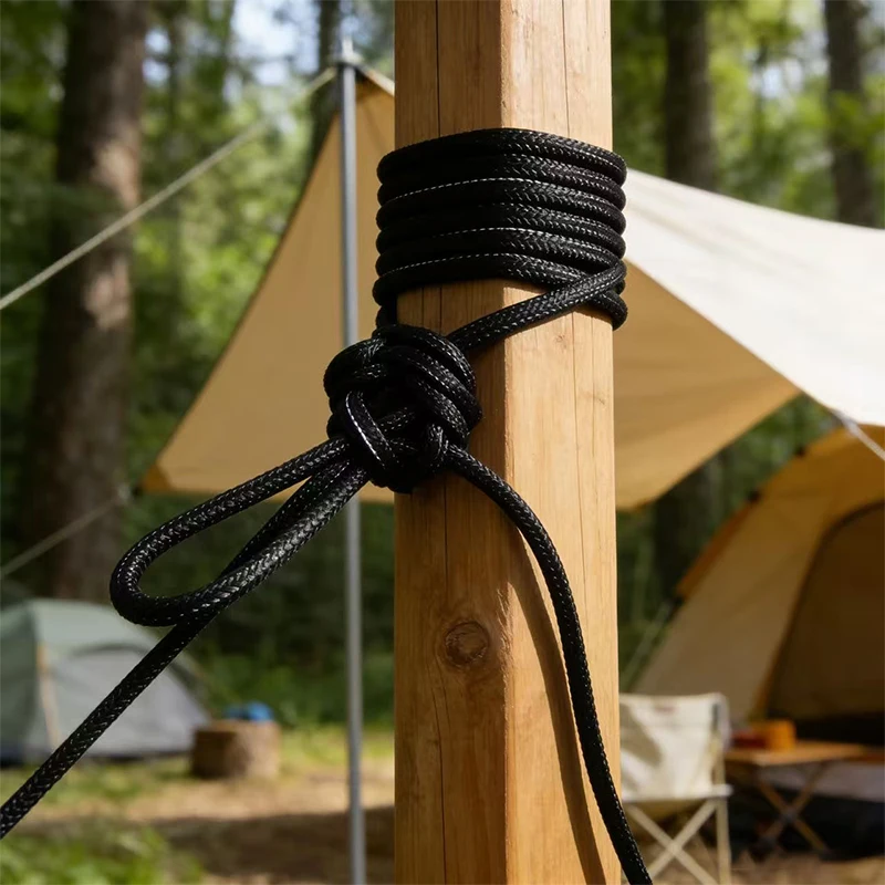 Durable Black Nylon Strap - Versatile Outdoor and Camping Utility Rope, 19 Meters