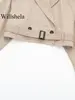 Willshela Women Fashion With Belt Cropped Trench Jacket Vintage Notched Neck Long Sleeve Female Chic Lady Coat Outfits 5