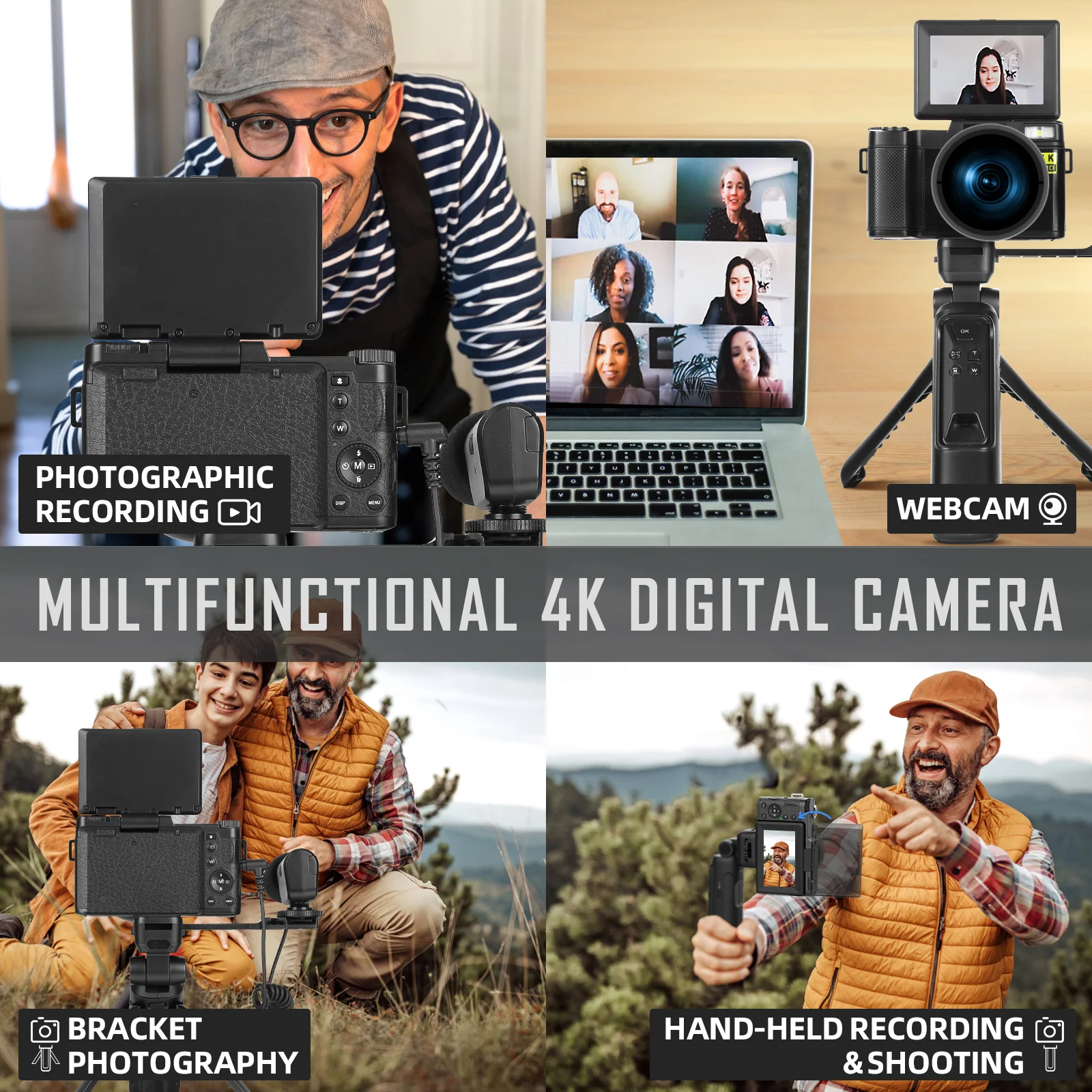 Caméra Vlogging 4K G-Anica - 48MP + Micro + Trépied + Objectifs - Écran Pivotant - Parfaite YouTube