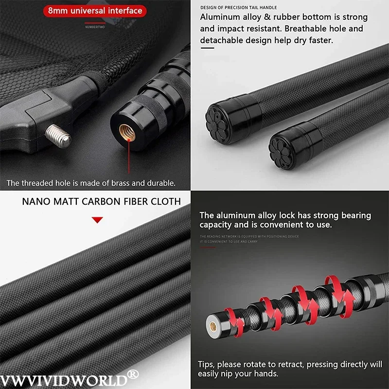 Fishing Net Fishing Landing Net VWVIVIDWORLD Brand 4.85-6.2m Portable Carbon Fishing Land Hand Net Foldable Collapsible Telescopic Pole Handle Fishing Tackle