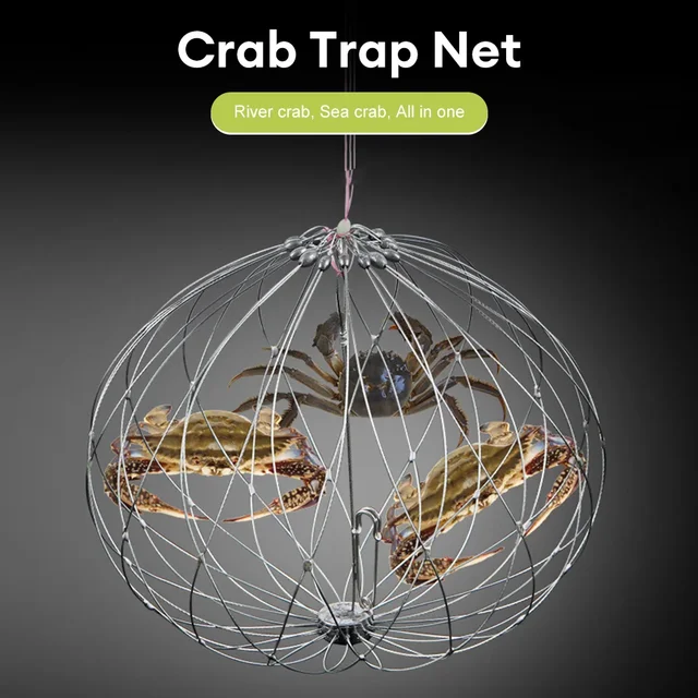 1PCS Fishing Net Cage Automatic Open Closing Fishing Crab Trap Net Steel Wire for Saltwater Seawater Outdoor Fishing Accessories 4