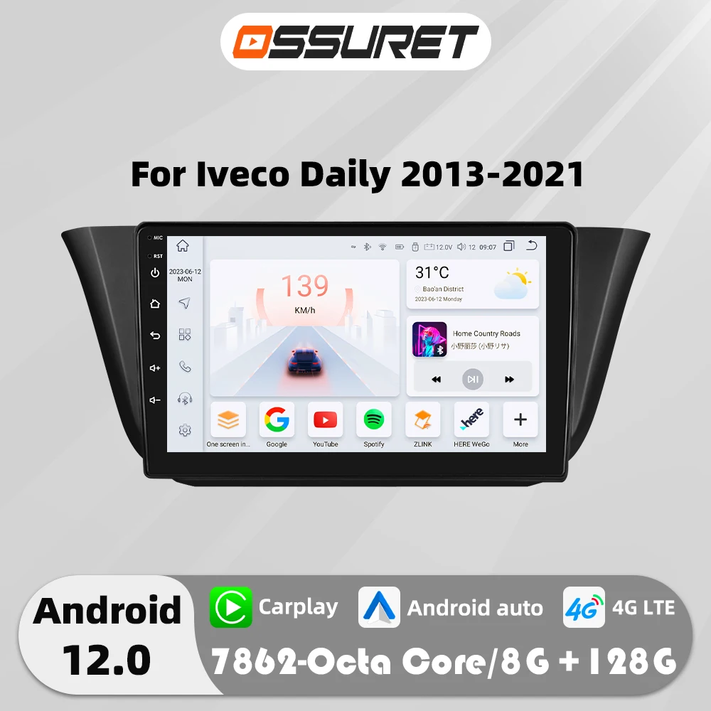 9"4G Carplay Android 12 Autoradio for Iveco Daily 2013-2021 Mutimedia Video player 7862 GPS navi Stereo 2din Touch screen Audio