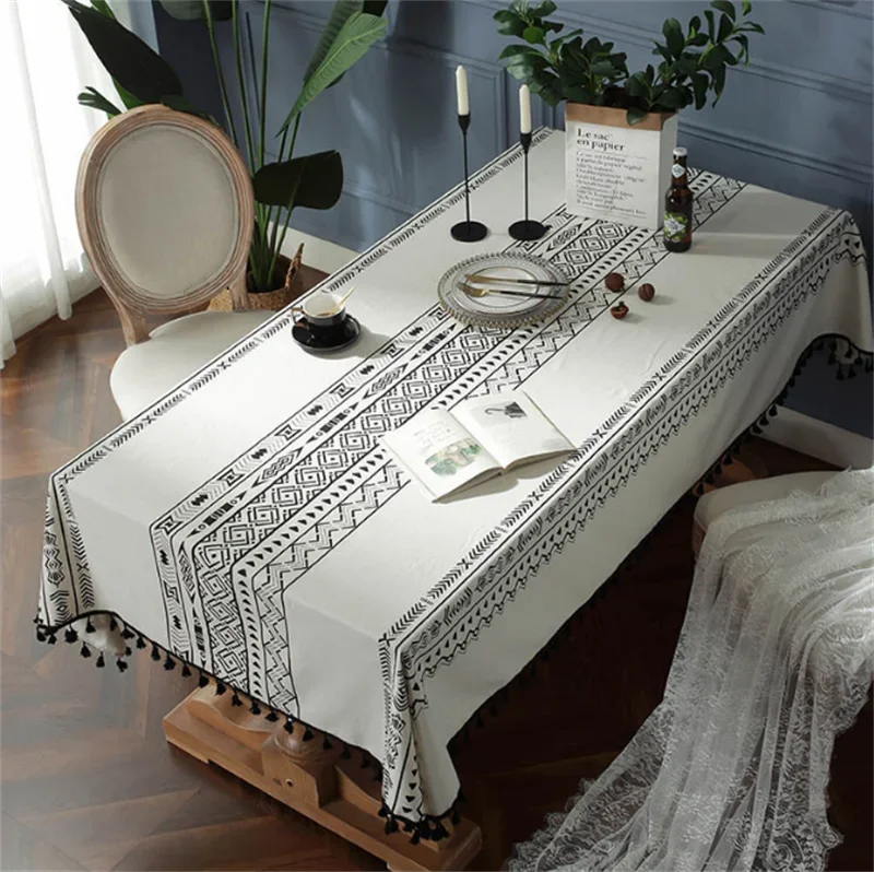 

Bohemian tablecloth linen water resistant tablecloth tassel rectangular tablecloth coffee and living room table cover