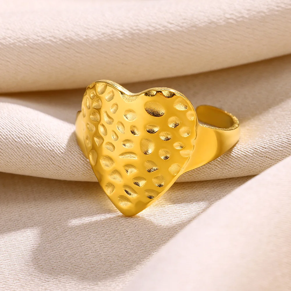 Rings Stainless Steel Heart Gold Color Geometric Open Wide for Women Wedding Party