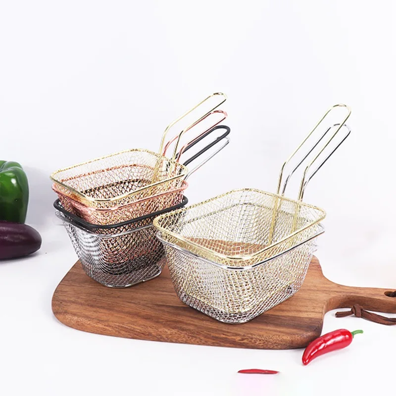 Mini Square Fry Basket Metal French Fries Chips Holder with Handle Desk Food  Presentation Mesh Basket Kitchen Accessories Tools - AliExpress