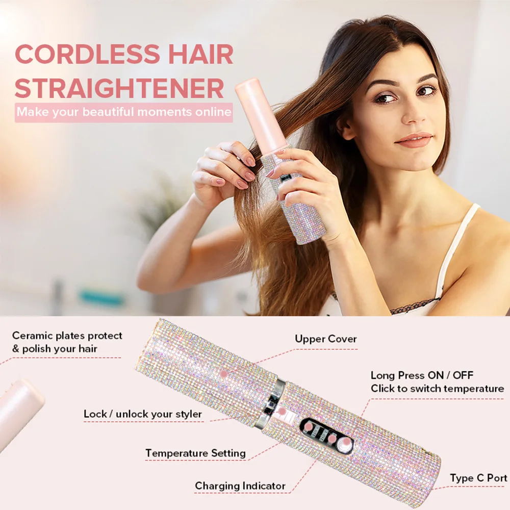 Mini Wireless Hair Straightener Charging Portable USB Hairdresser Roll Straightener Dual-purpose Drill Straightener 다이슨 2