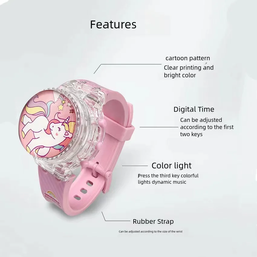 Unicorn Rotating Music Light Electronic Watch Children's Flip up Watch 2