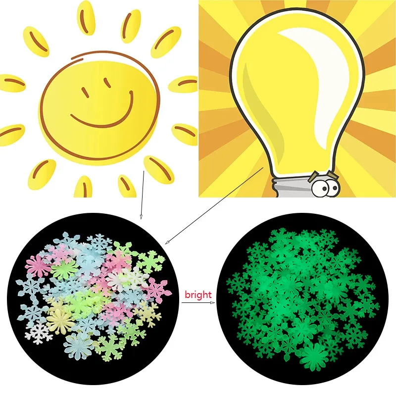 3D Snowflakes Wall Stickers Energy Storage Fluorescent Glow In The Dark Luminous For Kids Bedroom Ceiling Home Decor Decal