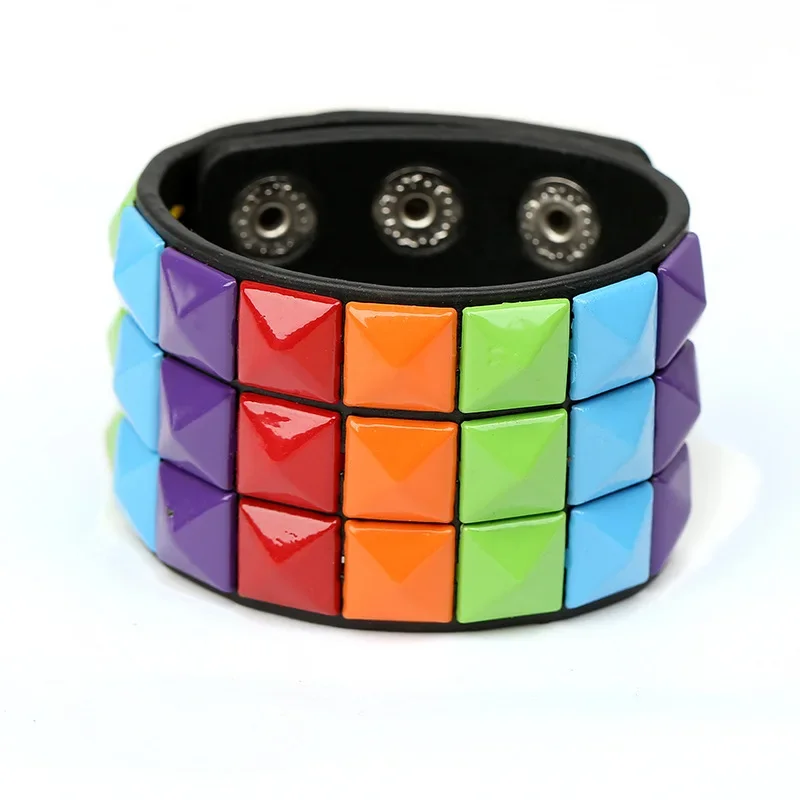 Mode 9 Farben Doppel Gürtel Leder Handgelenk Freundschaft Große Breite Armband Für Männlich Weiblich Schnalle Vintage Punk Schmuck – Detail 8