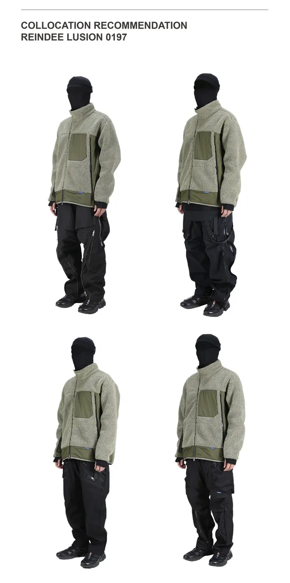 Reindee Lusion 22FW  Diagonal zipper fleece jacket warm coat spicing materials multiple pockets techwear gorpcore outdoor