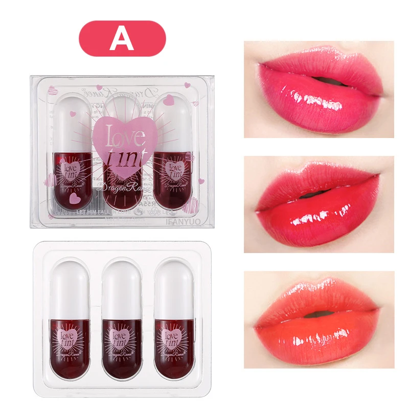 Tint Dyeing Liquid Lipstick Set 3Pcs/Box Waterproof Mirror Lip Gloss Water Lip Tint Non-sticky Eye Cheek Makeup Cosmetic lip gloss lip makeup lip tint