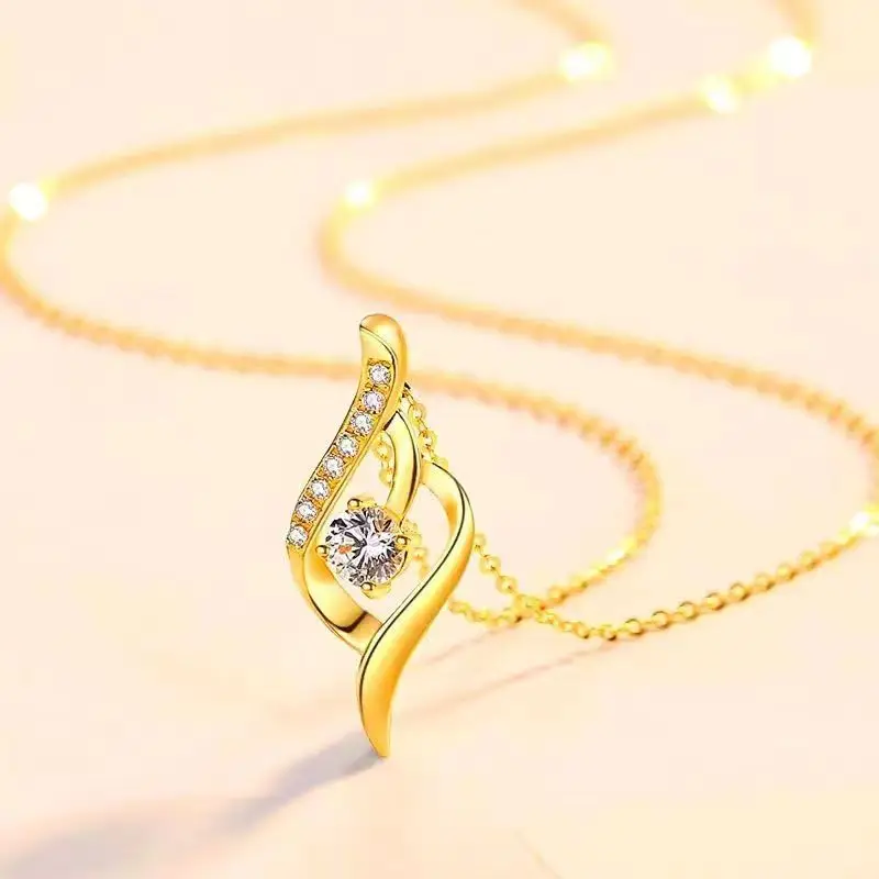 18K gold necklace heart-shaped fashion new pendant Au750 gold inlaid gemstone jewelry pure women