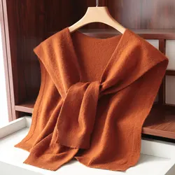 Spring and Autumn 100% Pure Wool Knitted Small Shawl Female Knotted Sweater Scarf Shoulder Neck Protection Cashmere Bib Dual-Use