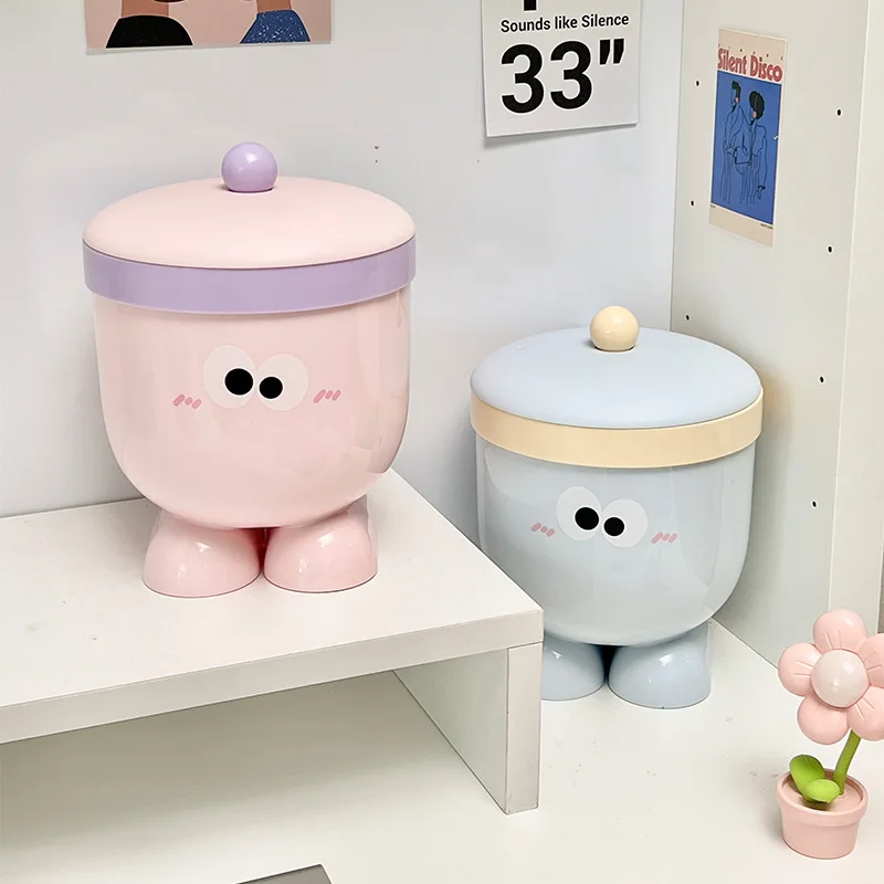 Creative Cartoon Desktop Trash Can with Lid for Household or Dorm Use