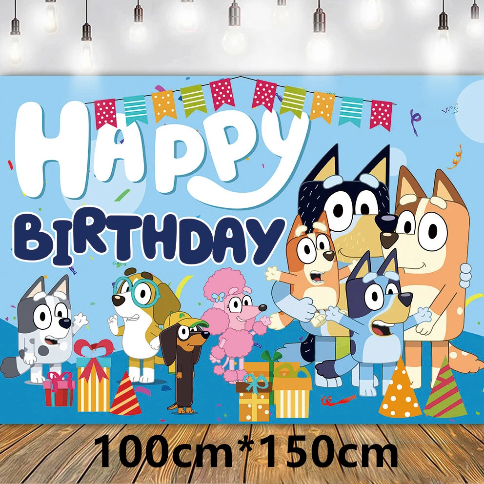 Blueyed Bingoing Balloons Happy Birthday Banner Blue Dog Party Ballons Backdrop Stickers Mask Decorations Kids Toys Tableware