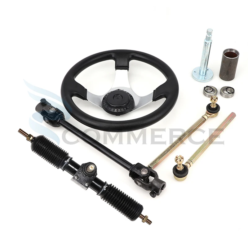 30cm Steering Wheel 42cm Full Steel Gear Rack Pinion 38cm U Joint Tie Rod Knuckle Assy For DIY Go Kart Buggy UTV quad Bike Parts 1pcs 1mod 1 modulus gear rack steel 10 10 500mm 1pcs 1mod 45teeth pinion bore hole 6 8 10 12mm steel 45 gear metal gear