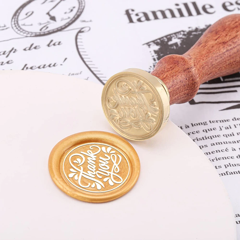 Wax Seal Stamp 25mm Round Brass for Christmas Wishes Thank You Theme Decorating Envelopes Parties Birthday