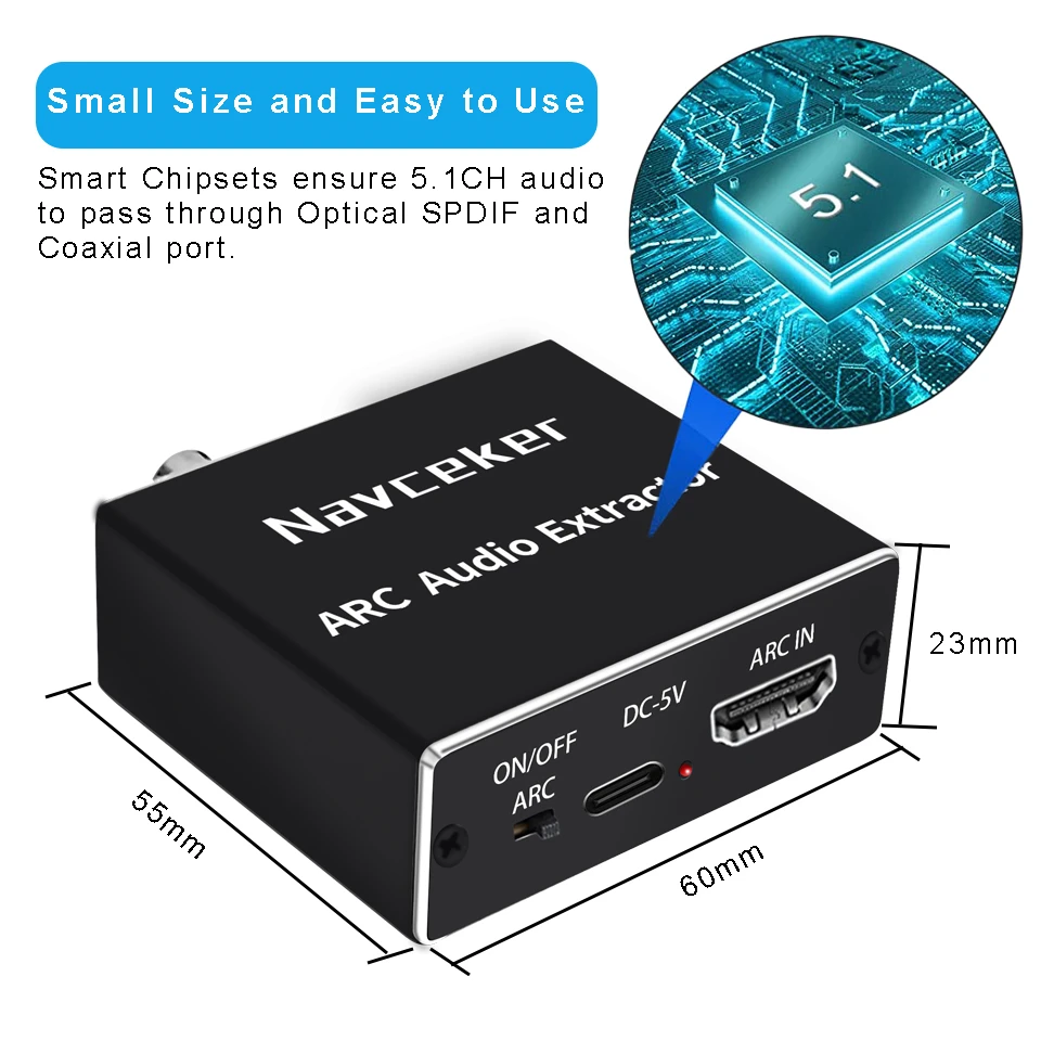 192KHz eARC/ARC Audio Converter, HDMI eARC/ARC Audio Extractor to HDMI,  SPDIF/Optical, L/R or 3.5 mm Jack Stereo, Digital to Analog Audio Converter