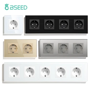 BSEED เดี่ยว EU Socket Double Power Outlets Triple ซ็อกเก็ตไฟฟ้าแก้วคริสตัลผนังซ็อกเก็ตสีขาวสีดําทองสีเทา 16A 1
