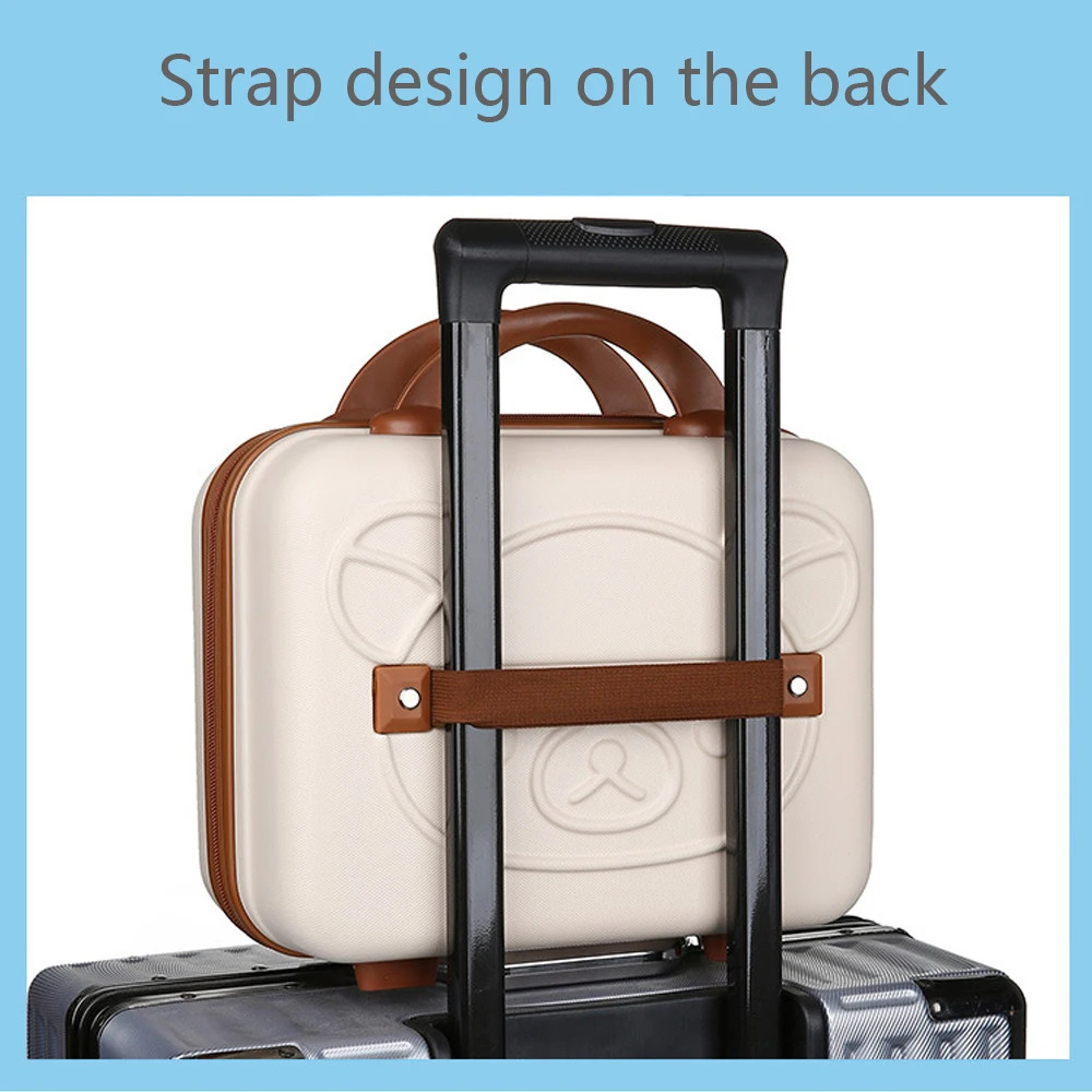 Travel Cosmetic Bag 14-inch Small 3D Bear Hand Luggage with Lock Password Women Makeup Travel Case for Toiletries Cartoon Storage Suitcase Organizer