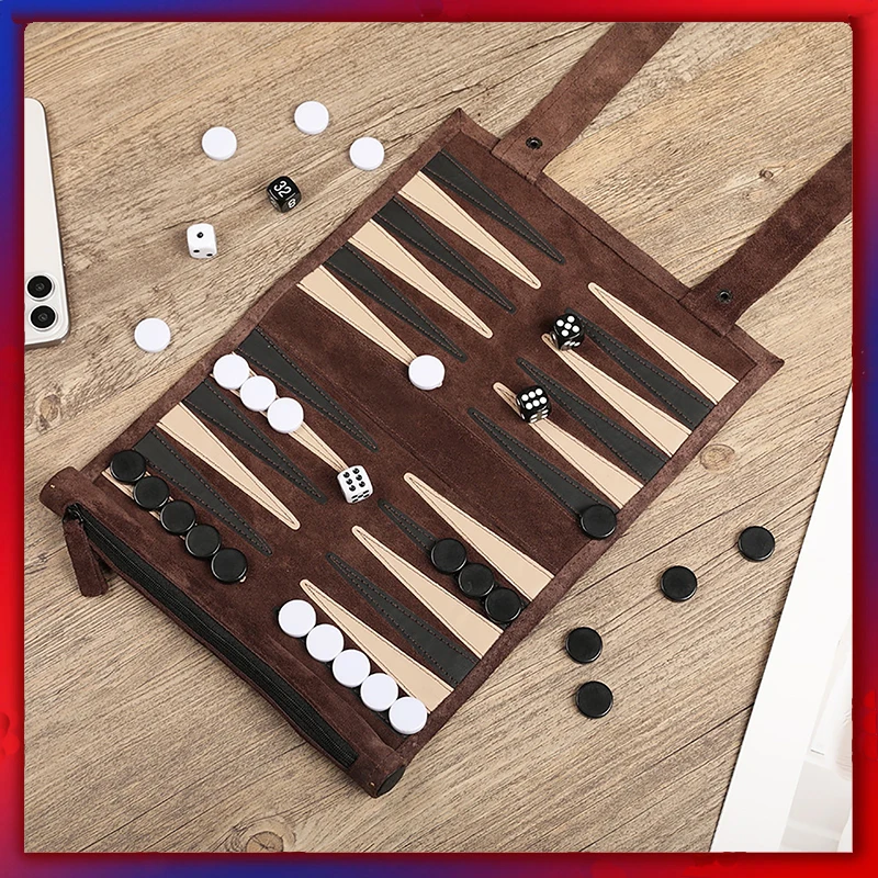 Travel Backgammon Board Game Travel Set Chess Board Set Strategy Board Game Playing Pieces Dice Cups Wooden Chess For Table Game