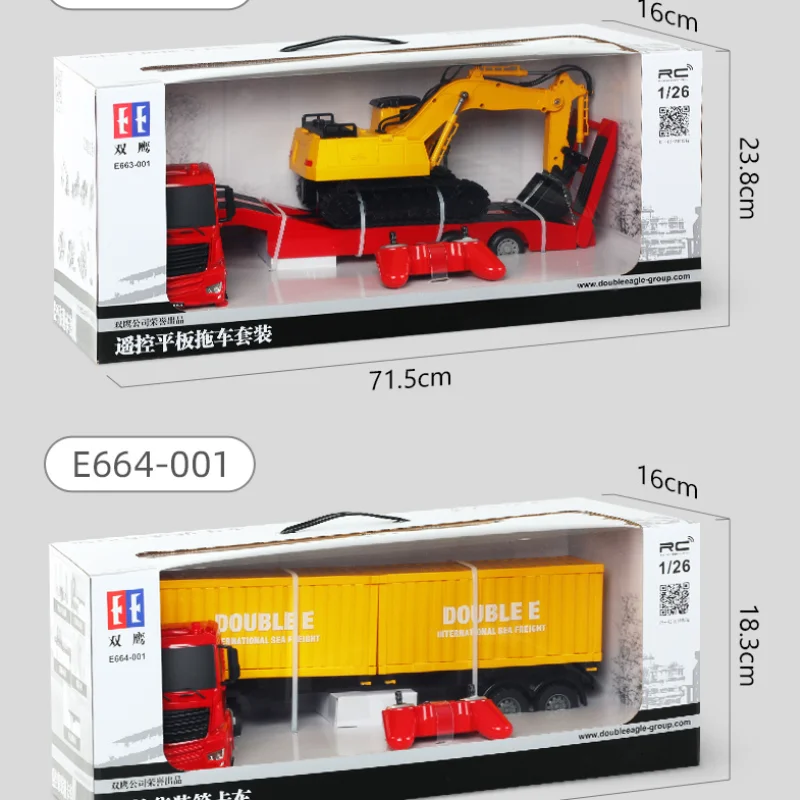 Double E E663 RC Flat Trailer Excavator Sound LED Lights Remote Control Truck Kids Toys Engineering Vehicle Boy competitive Game 6