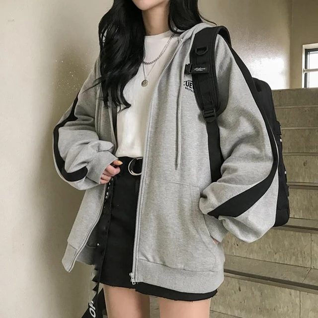 Korean Oversized Zip Hoodie  Women Korean Oversized Hoodies - Zip-up  Harajuku - Aliexpress