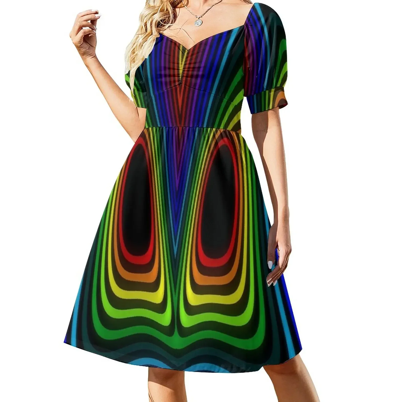 thumbnail image 1 of Vestido de manga corta Psycho Waves vestido para mujer vestido largo mujer verano elegante conjuntos de mujer verano mujer, 1 of 7