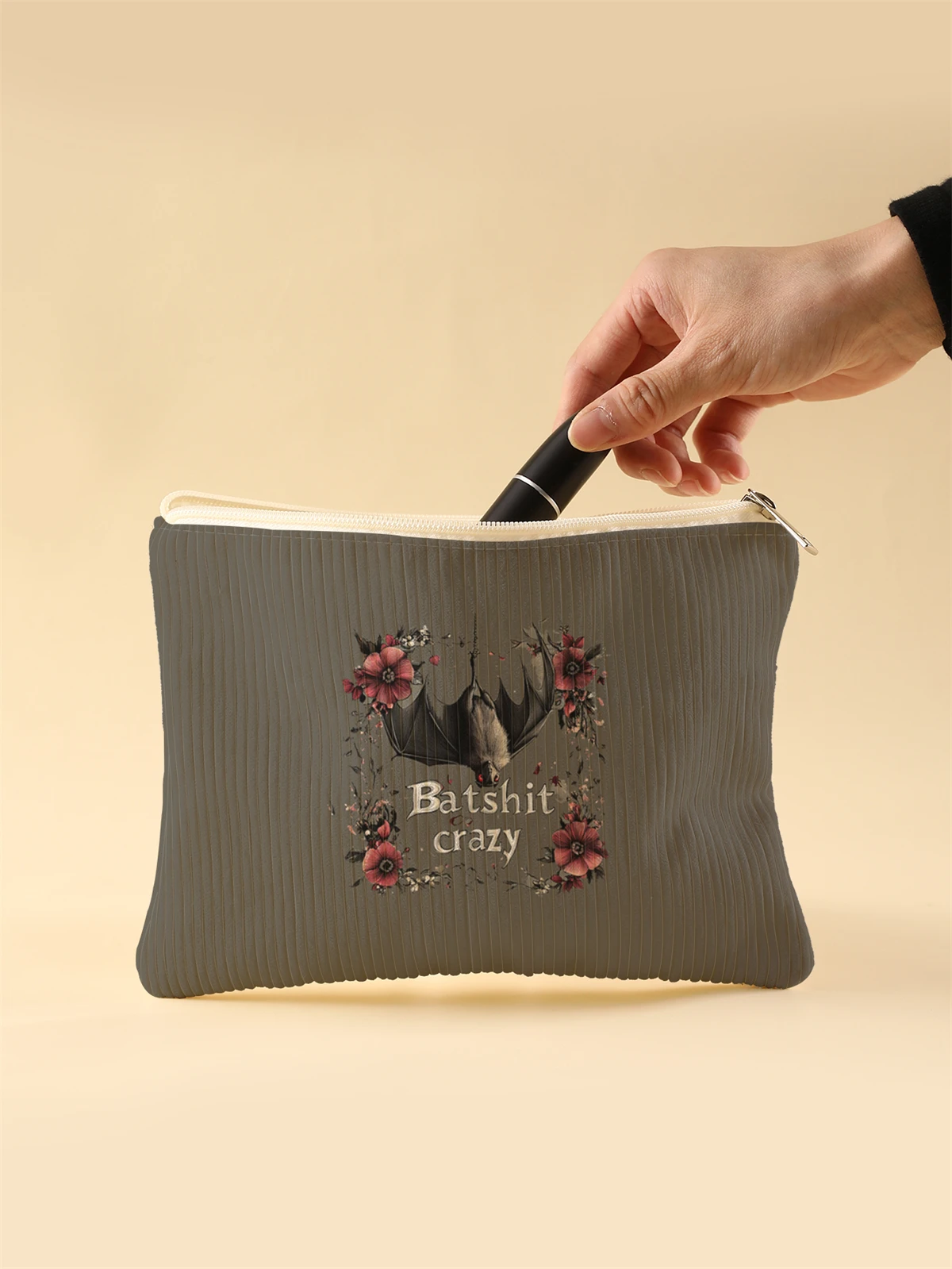 Women's Corduroy Travel Cosmetic Bag Portable Large Capacity Makeup Storage Organizer Zipper Clutch Purse Make up Bag