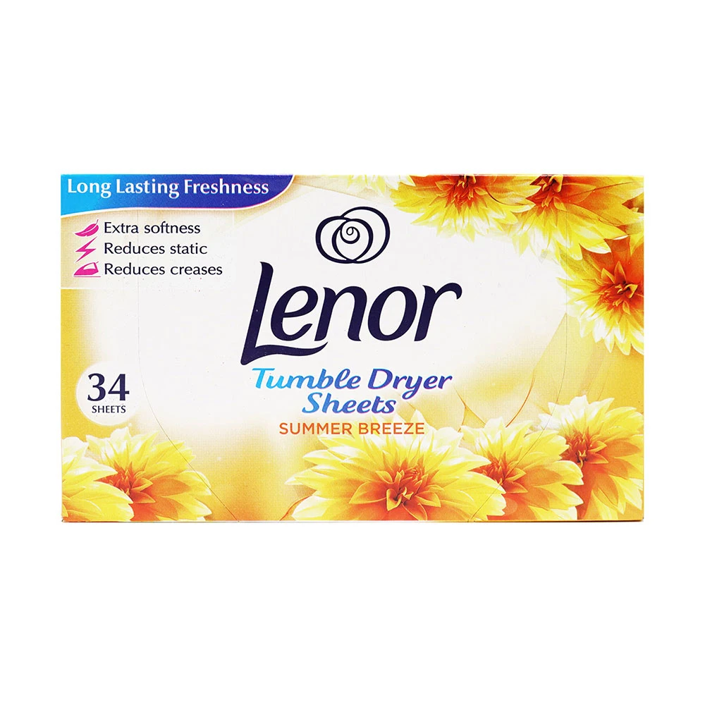 Lenor Tumble Dryer Sheets Summer Breeze 34Sheets, Softness and Freshness for Clothes, Towels and Bedding