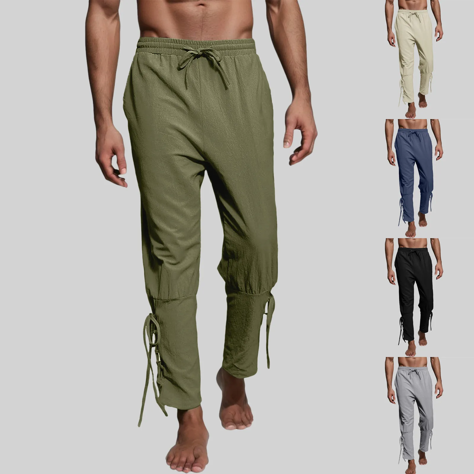 

Mens Four Seasons Can Wear Casual Retro Style Solid Color Medieval Lace Up Pants Casual Pants Oversize Loose fit Sweatpants