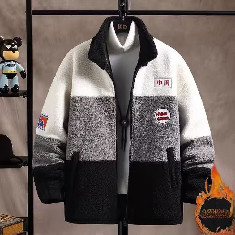 Men's Winter Thiened Fce Cotton Jaet Lamb Fur Vest Youth Student Faionable Cotton Padded Coat Stand Fit Casual Wear