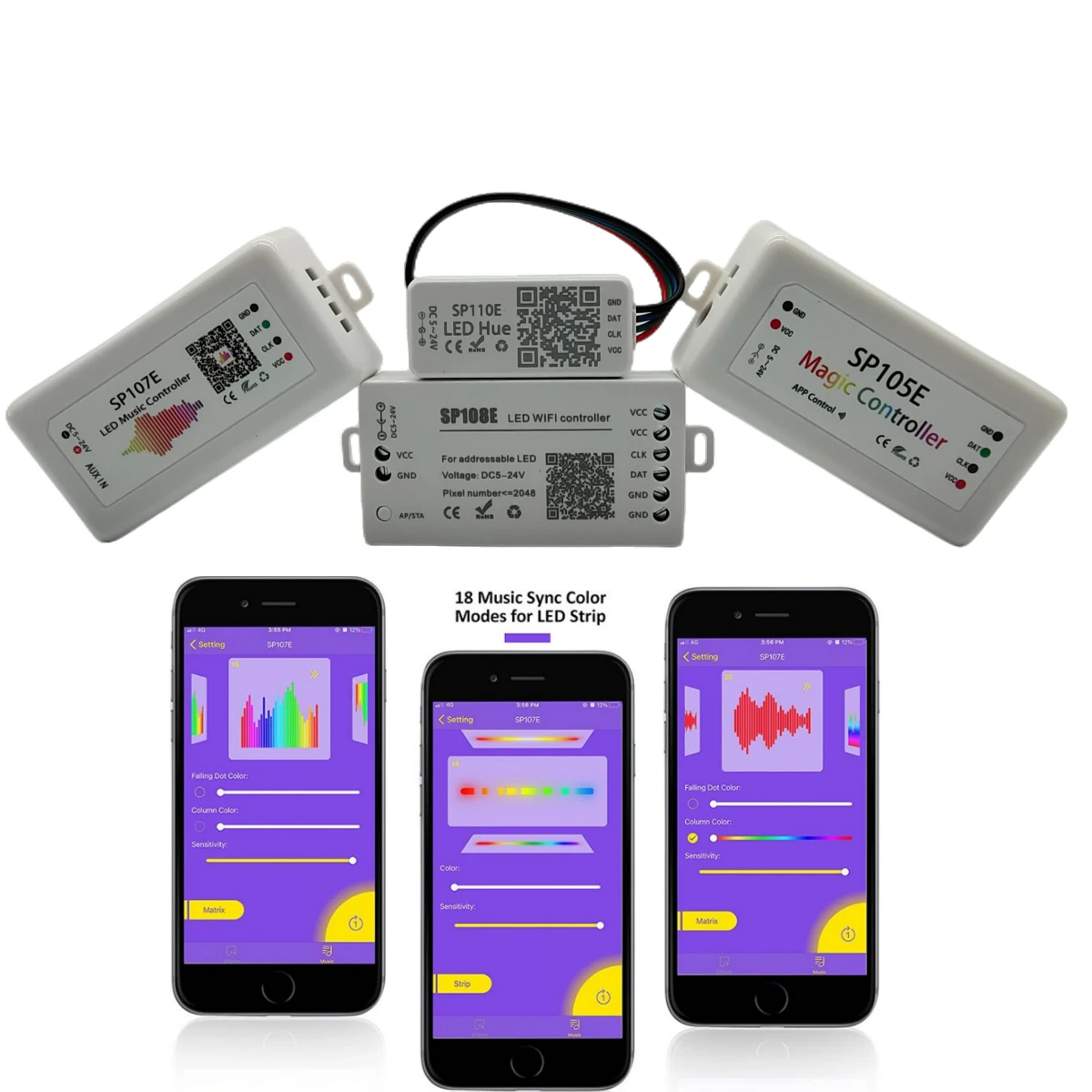 Led wifi controlador sp110e, sp107e, sp105e, sp108e, controle IR para