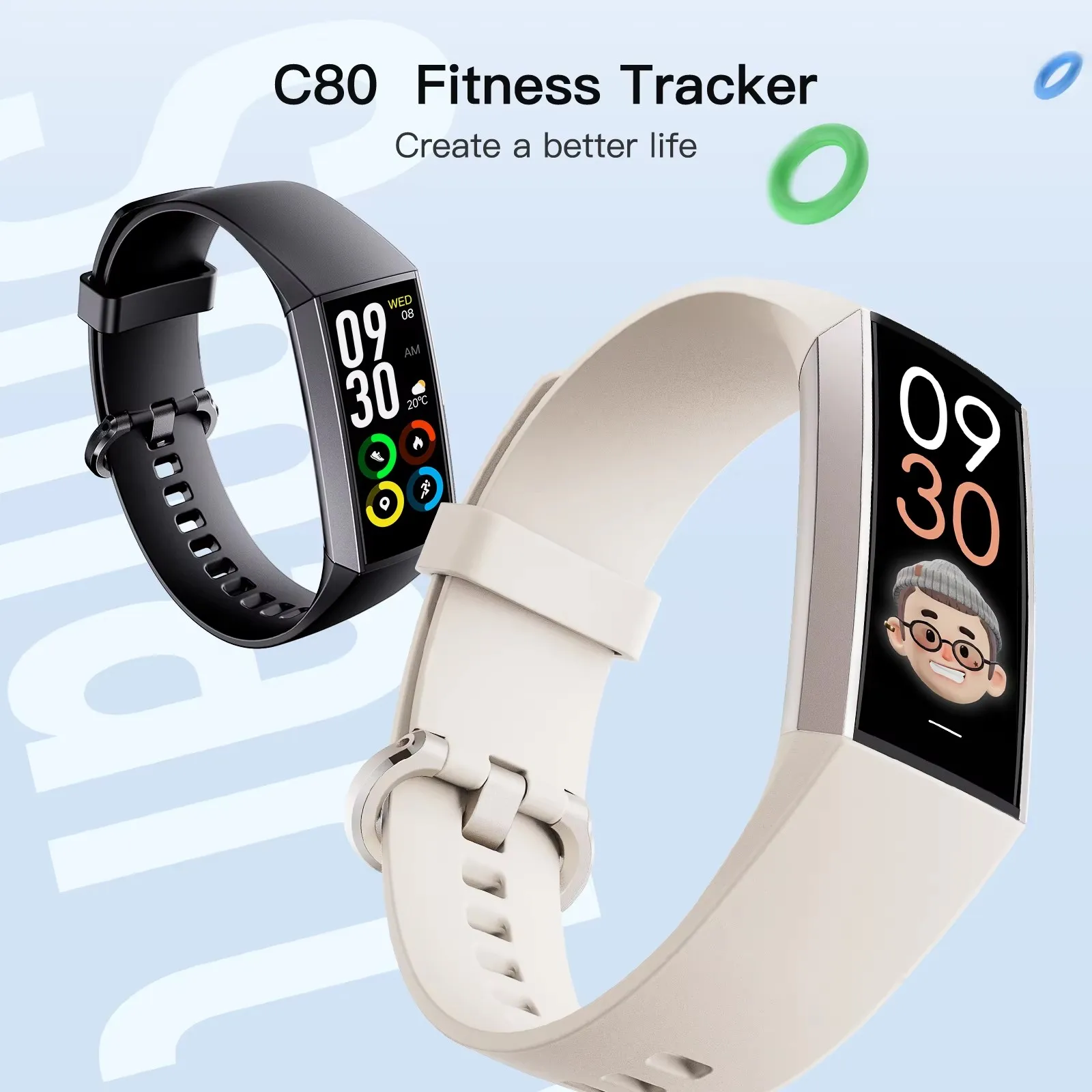 스마트 팔찌 시계 C80 건강 모니터링 손목시계 야외 스포츠 피트니스 트래커 남녀 패션 스마트워치
