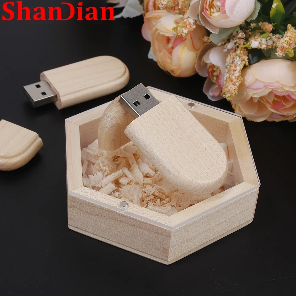 thumbnail image 4 of Memorias USB SHANDIAN para fotografía de bodas, memoria USB de madera con logotipo grabado gratis, caja hexagonal creativa, memoria USB de varios estilos, 4 of 5