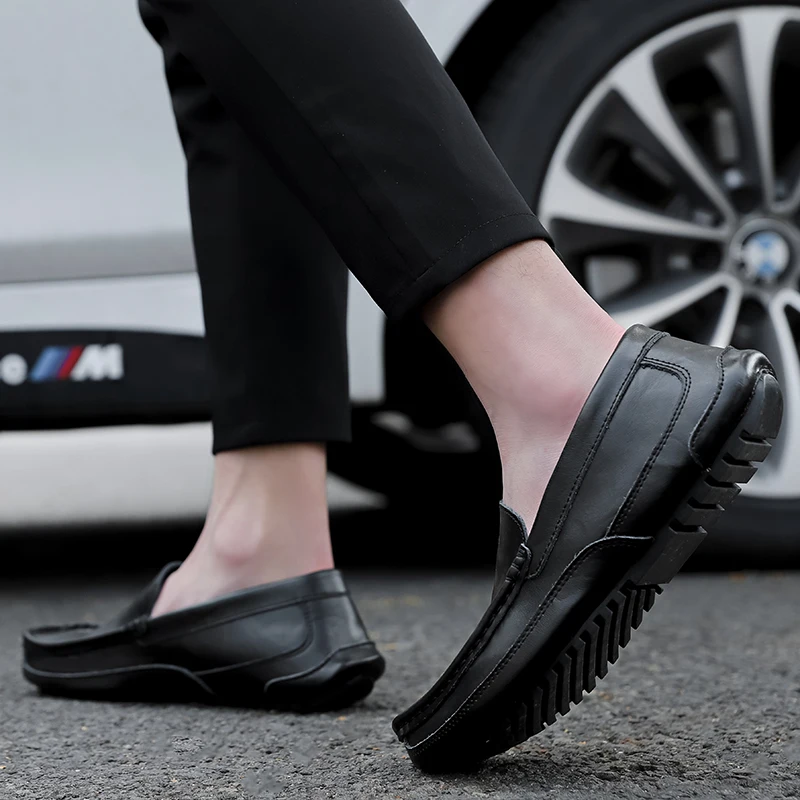 HKDQ Big Size 48 Summer Light Flat Leather Loafers Men Soft Breathable Men's Driving Shoes Comfortable Slip-on Casual Shoes Men