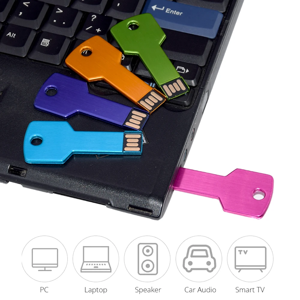 USB Flash Drive Flash Drive Full With Color Metal Key Shape USB Flash Drive 128GB Pen Drives 64GB Real Capacity Memory Stick 8GB High Speed External Storage