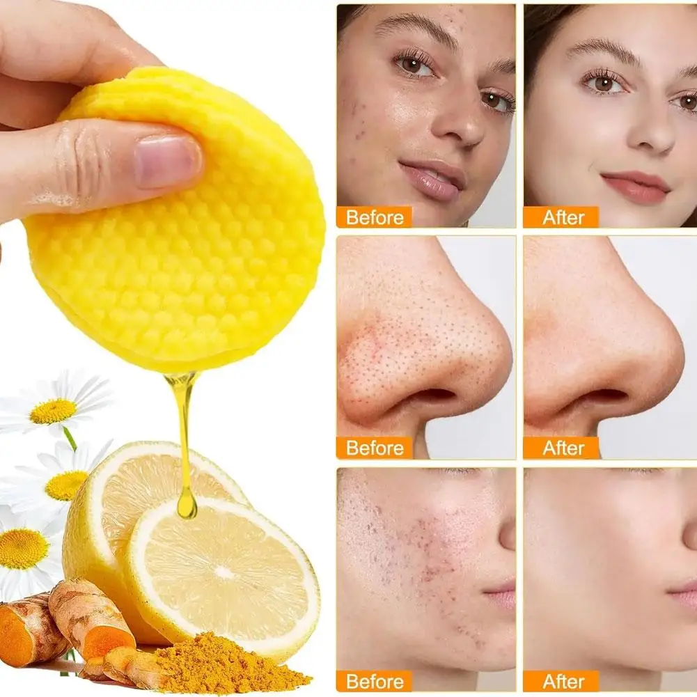 50pcs Turmeric Kojic Acid Cleansing Pads Facial Sponges For Face Deep Cleansing Exfoliating Daily Care Skin Care