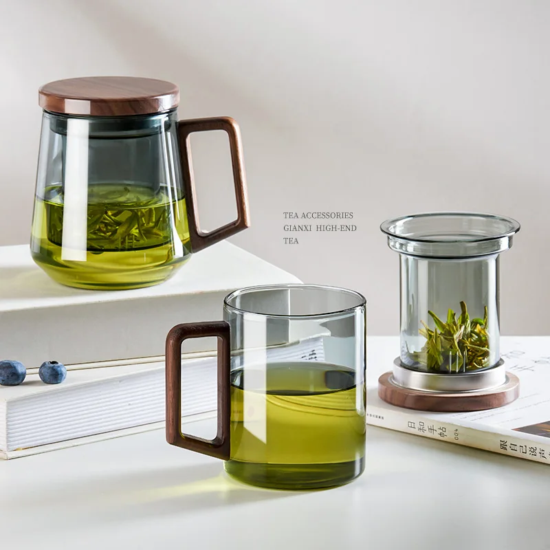 GIANXI Glass Tea Cup With Wood Handle Chinese Heat Resistant