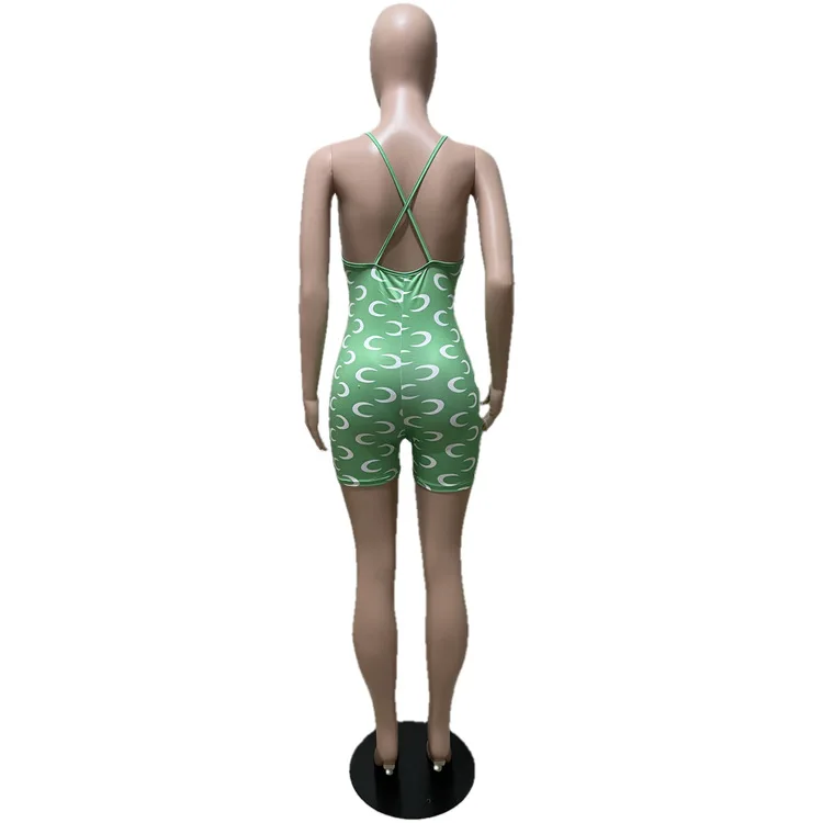 Fitness Women Rompers Printed Sleeveless Skinny High Waist Playsuit 2022 Summer High Street Activewear Sexy Backless Jumpsuits