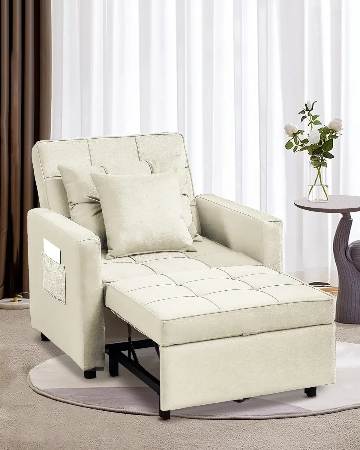 

Convertible Sleeper Chair Bed 3 in 1, Adjustable Recliner,Armchair, Sofa, Bed, Linen,Single One