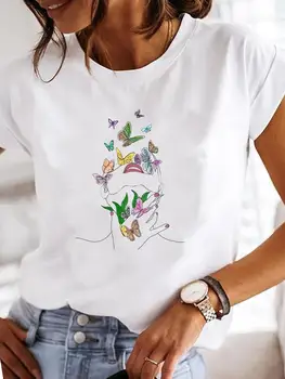 ⁦Short Sleeve Casual Ladies Fashion Female Graphic Tee Women Love Heart Watercolor Sweet Print Summer T Clothing T-shirts⁩ – תמונה ⁦6⁩