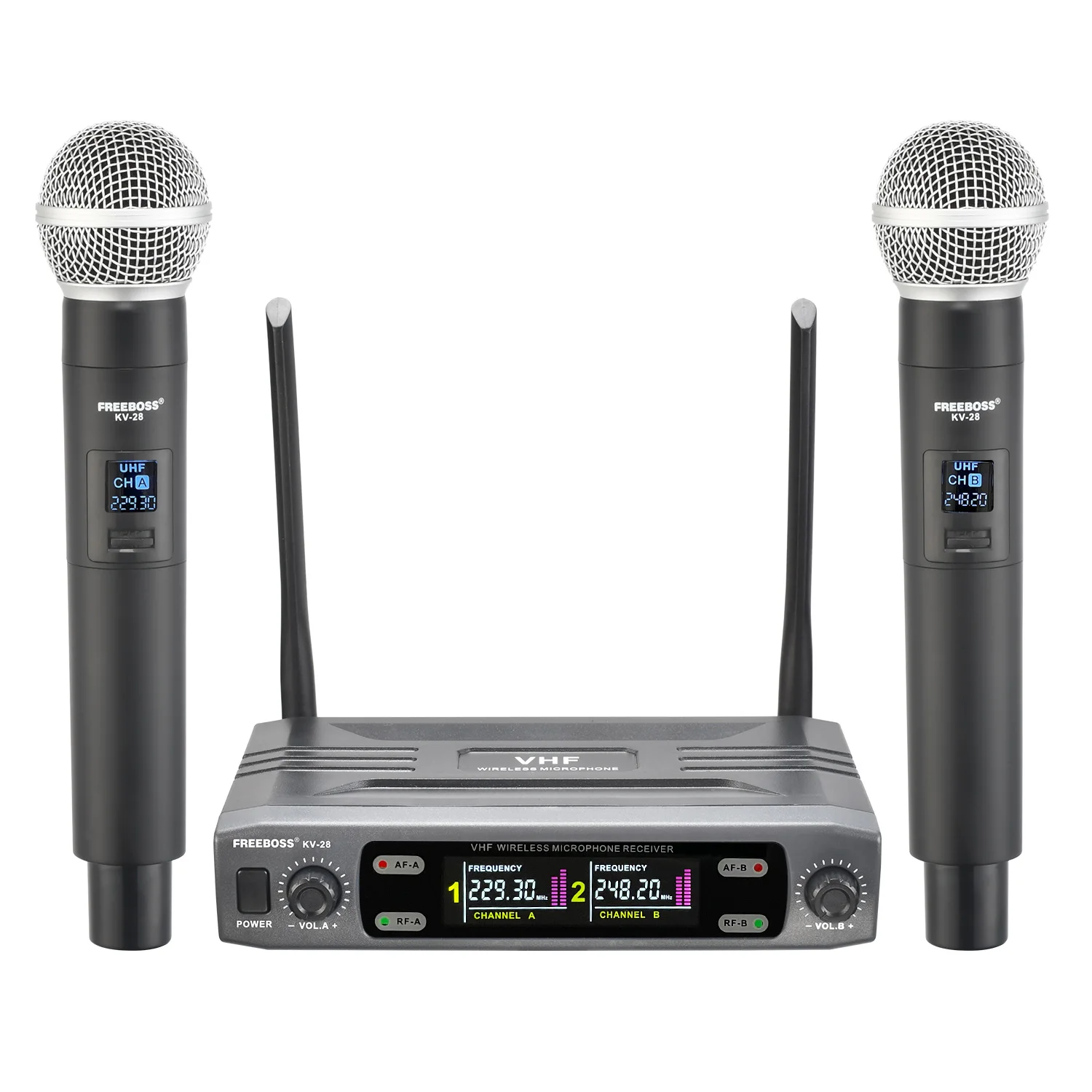 

FREEBOSS VHF Wireless Microphone Fixed Frequency 2 Handheld Dynamic Mic Over 25m Family Karaoke Wedding Home Party dj KV-28