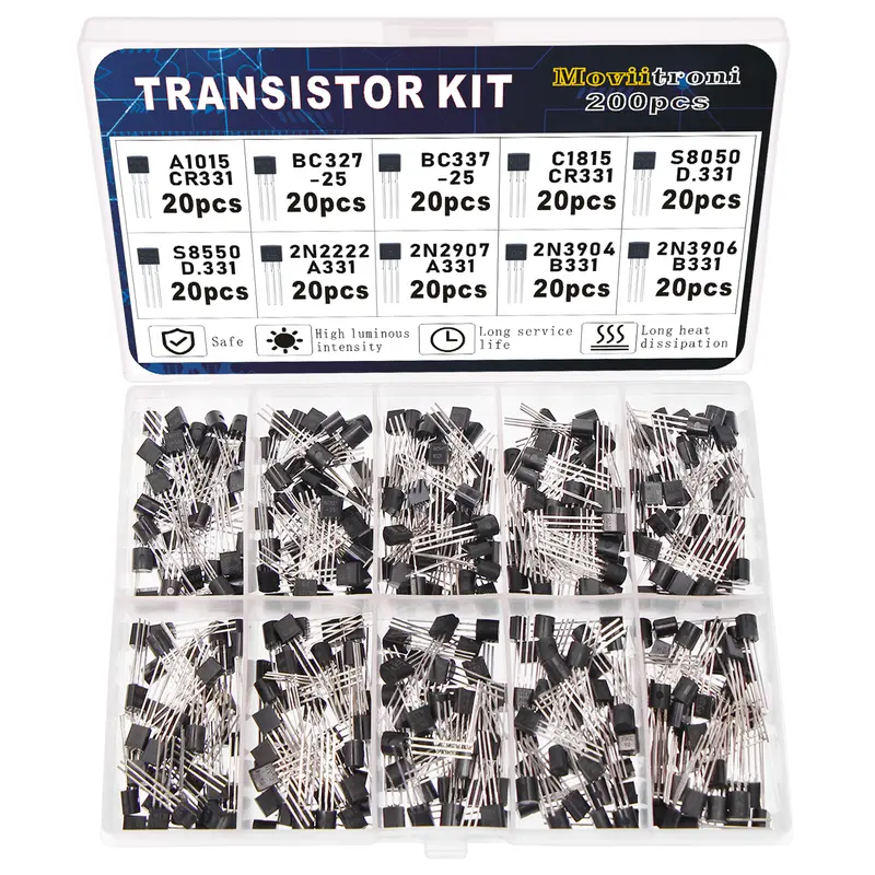 200pcs  BJT Transistor Kit Bipolar Power Transistors A1015 BC327 BC337 C1815 S8050 S8850 2N2222 2N2907 2N3904 2N3906 PNP NPN - Image 8