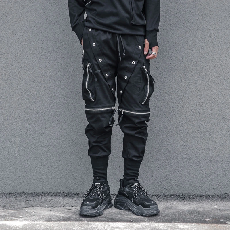 Houzhou Techwear Black Punk Cargo Panst Men Darkwear Rave Cargo ...