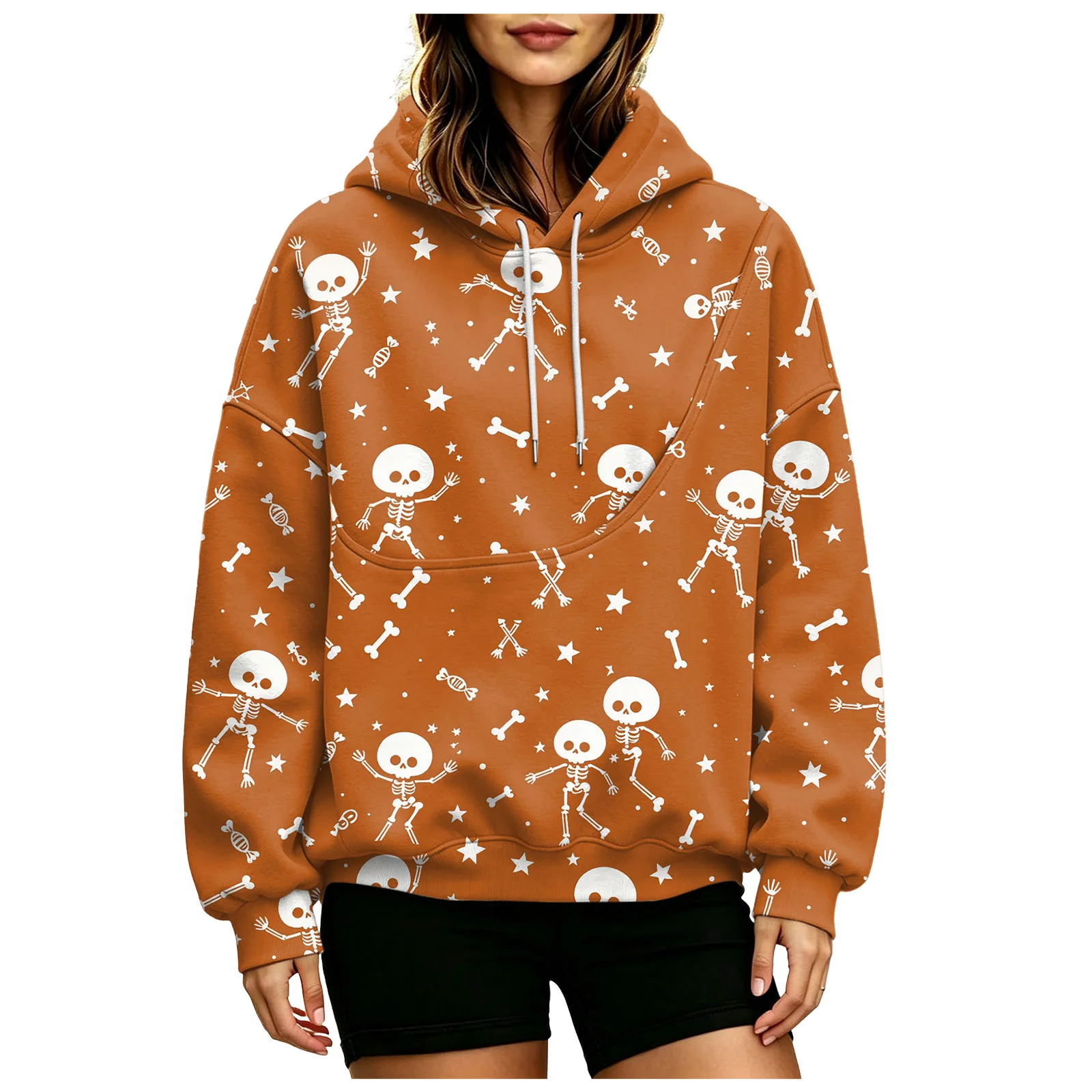 Women Fall And Winter Hoodie With Pet Pouch Oversized Pocket Colorful Halloween Print Sweatshirt Women Sweater Zipper Pockets
