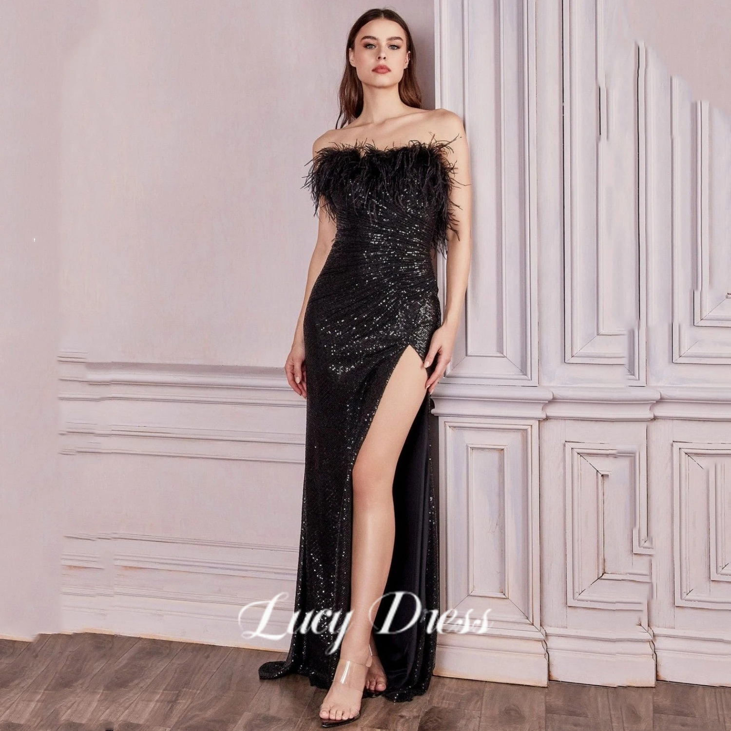

Lucy Women's Evening Dress Party Evening Elegant Luxury Celebrity Feather Sweetheart Shiny Wedding Guest Dresses for Women
