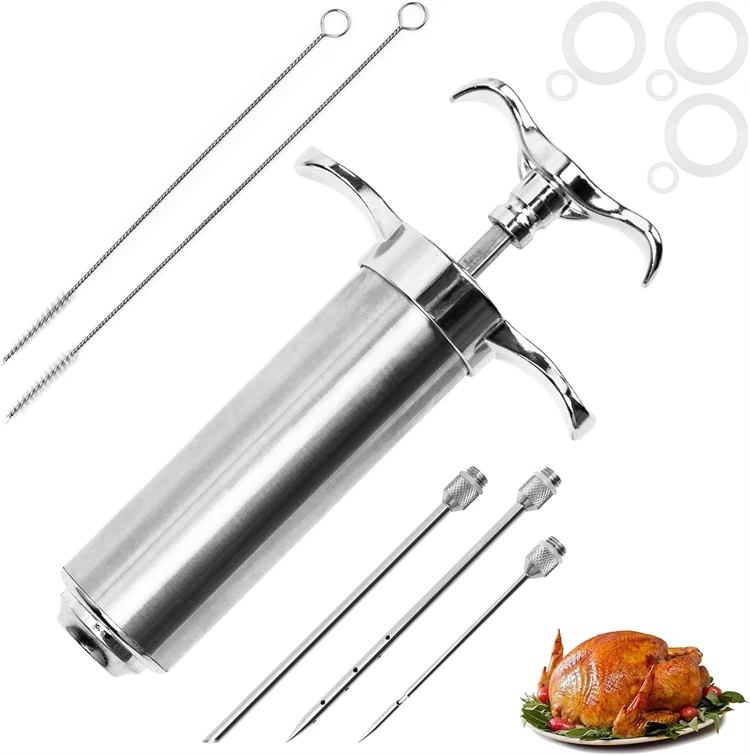 Description Picture 4 of itemLMETJMA 2 oz Meat Injector Syringe Kit with 3 Marinade Needles Stainless Steel Meat Injector For BBQ Grill Smoker Beef JT334