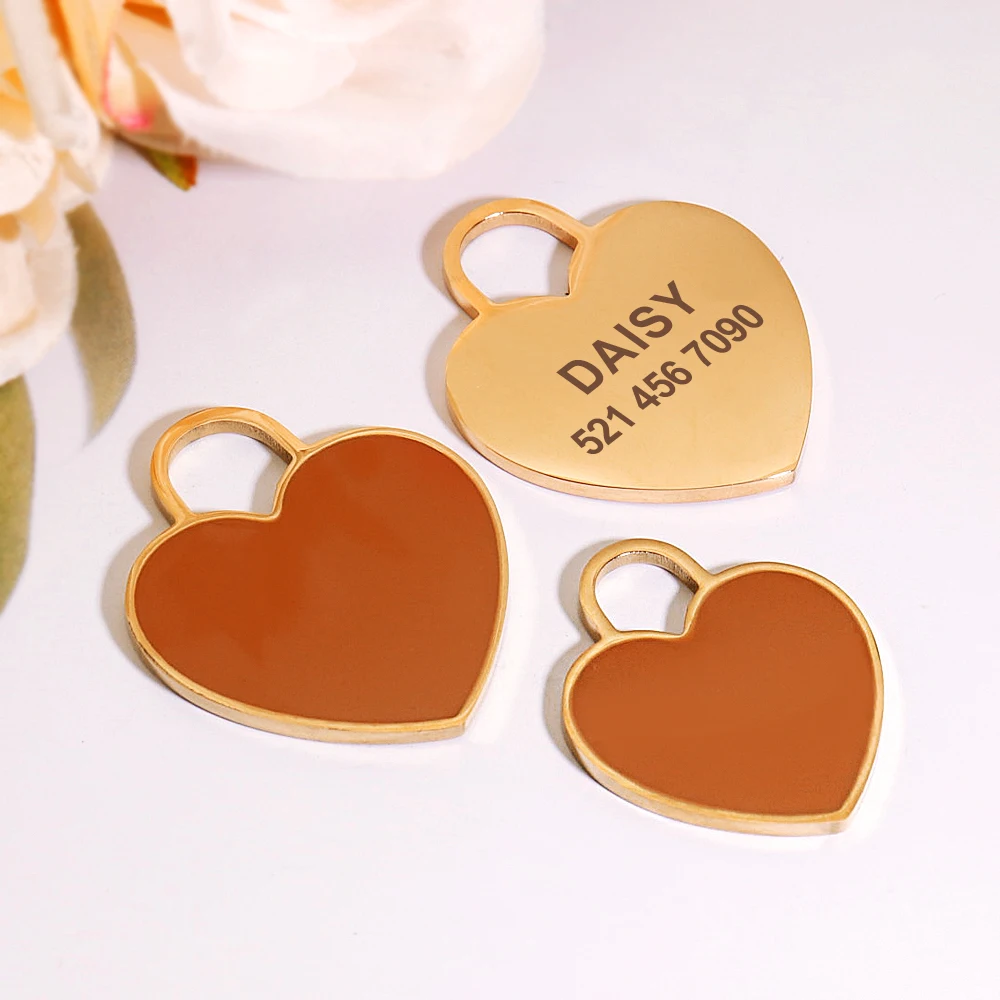 Kostenloser individueller Hunde-ID-Tag, personalisierter Welpen-Katzen-Namensschild-Anhänger, Anti-Verlust-Herz-Tags für Halsband, Gril, Jungen, Hunde, Haustierzubehör – Detail 14